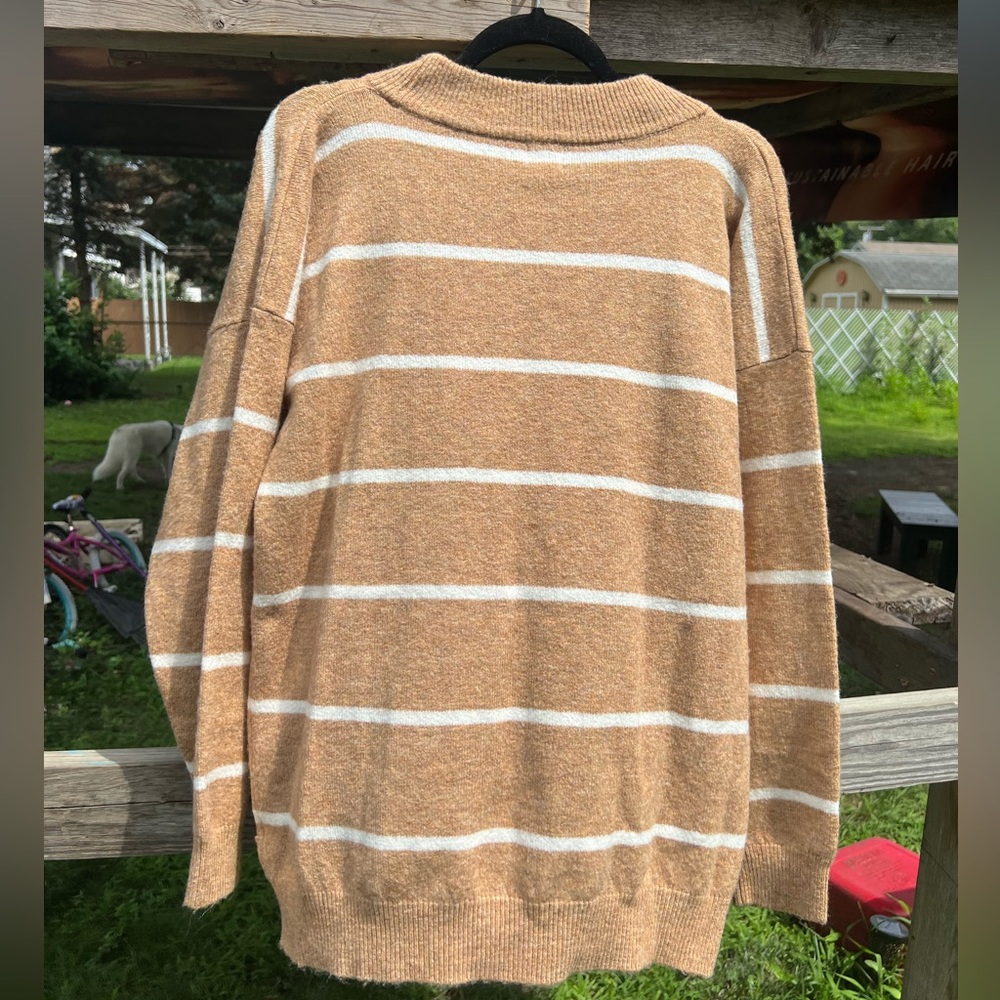 Tan and white striped sweater